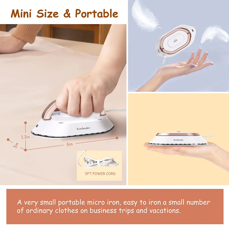 Mini Travel Iron for Clothes Portable Handle Electric Ironing Machine Fast Heating Dry Wet Irons Garment Household Tools