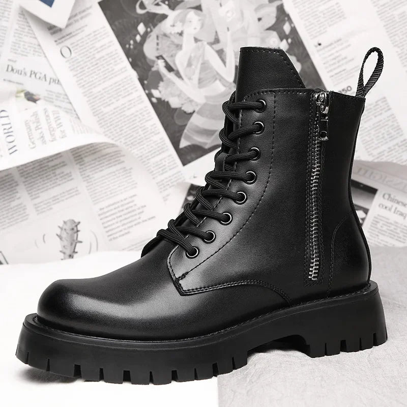 Motorcycle Boots Genuine Leather Ankle Boots Martin Tooling Boots Autumn Winter Warm High-top Casual Boots