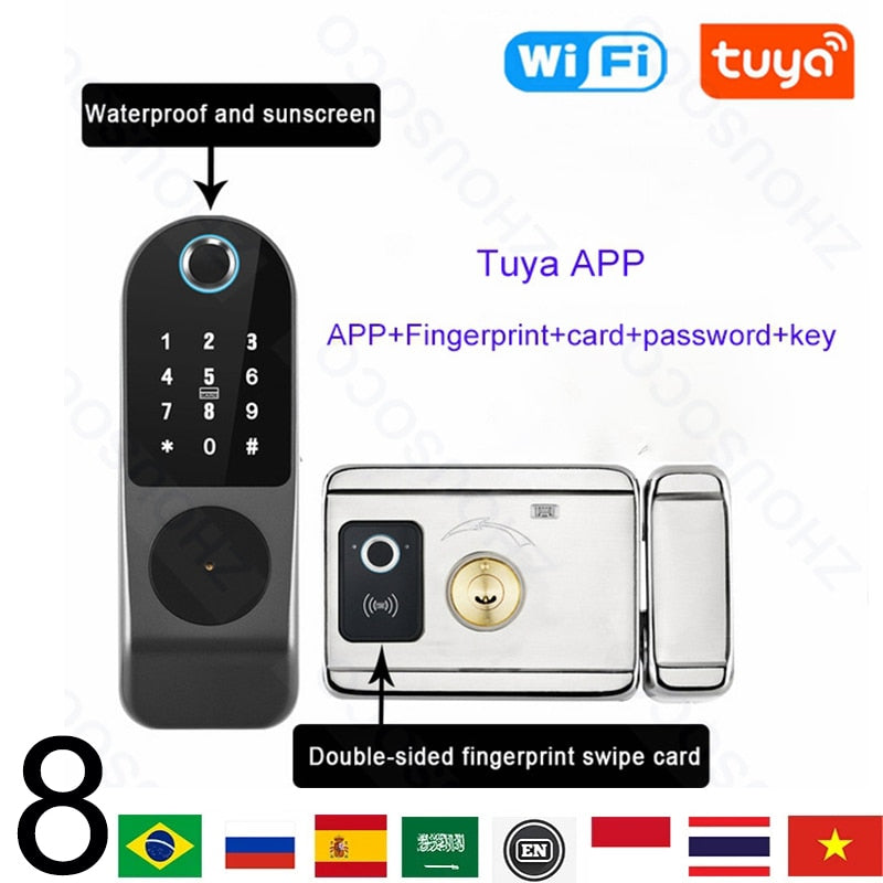 Tuya Wifi Smart Door Lock APP Remote Control TTlock Bluetooth Fingerprint Biometric Digital Passcode Card Rim Electronic Lock