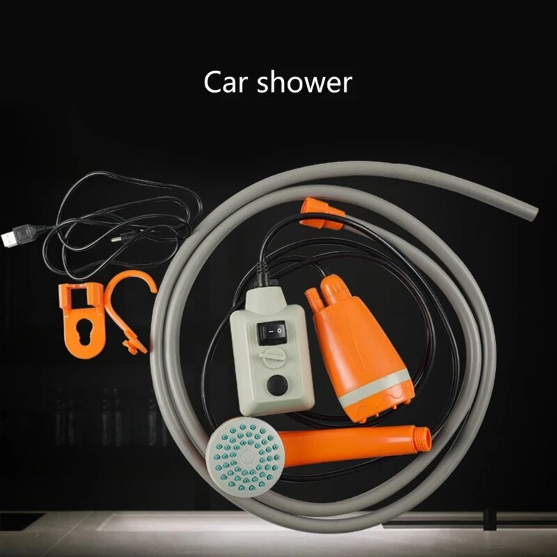 Portable Outdoor Shower, USB Powered, Portable Handheld Rechargeable Camping Showerhead Pumps Water from Bucket