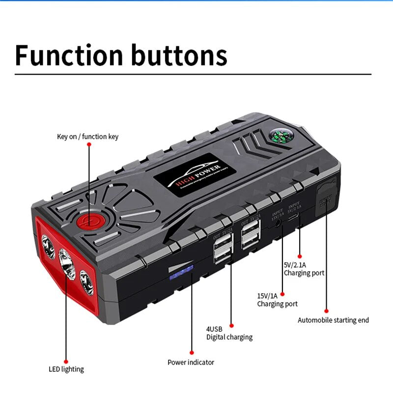 Car Jump Starter 99800mAh Power Bank 12V Portable Car Battery Booster Charger Air Pump Tyre Inflator Compressor Starting Device