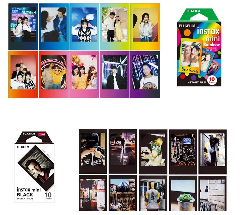 Fujifilm Instax Mini Film 10-50 Sheets Exposures Papers Color Design for Fuji Instax mini 12 Film Camera mini 11/40/9/8/7/70/90
