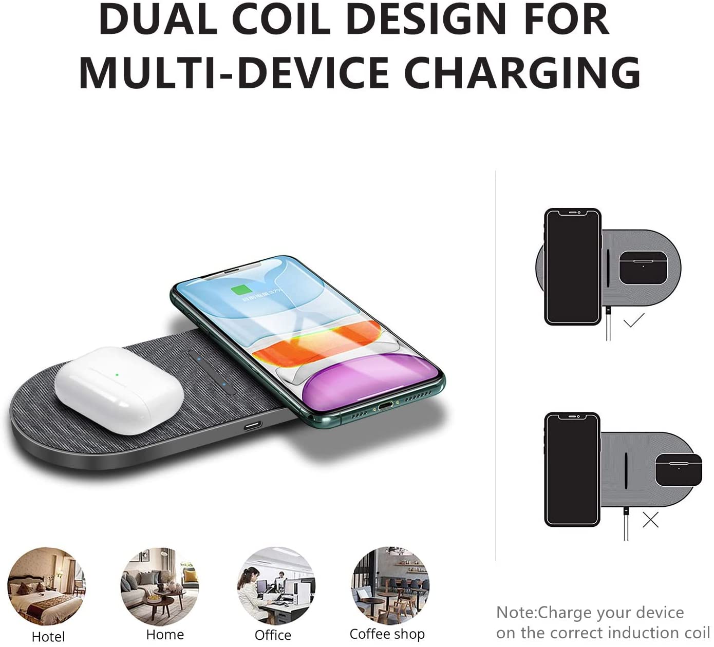 40W Dual Wireless Charging Pad for iPhone 14 13 12 11 XS XR X 8 Samsung S22 S21 S20 2 in 1 Fast Charger Mat for Airpods 3 Pro