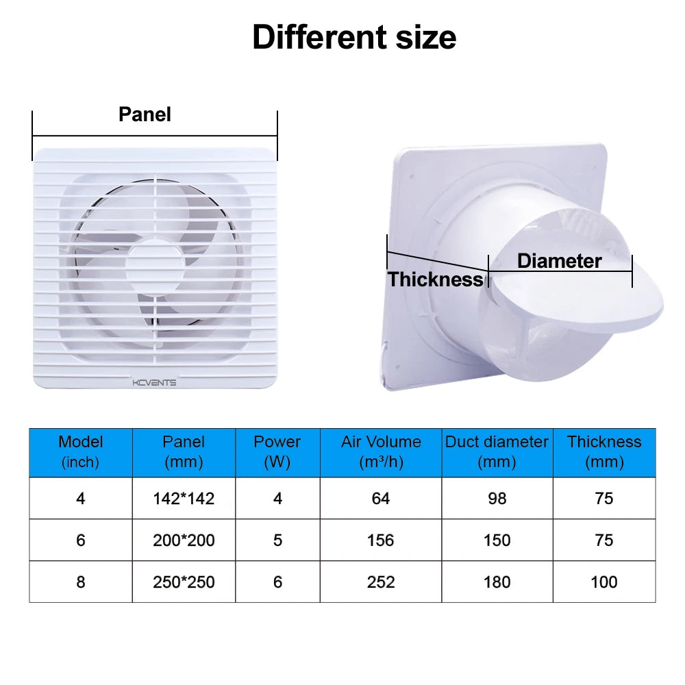 KCvents Exhaust Fan 4/6/8 Inch 220V  bathroom For Ventilation Powerful Low Noise Ventilator Bathroom Kitchen Easy to Install