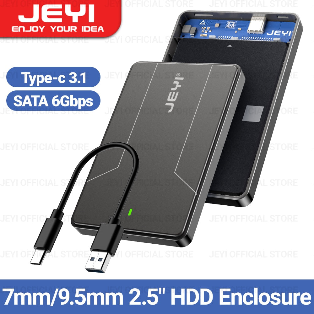 JEYI 2.5'' External Hard Drive Enclosure USB 3.0 to SATA III Tool-Free Clear Hard Disk Case for 2.5 inch 7mm 9.5mm SATA HDD SSD