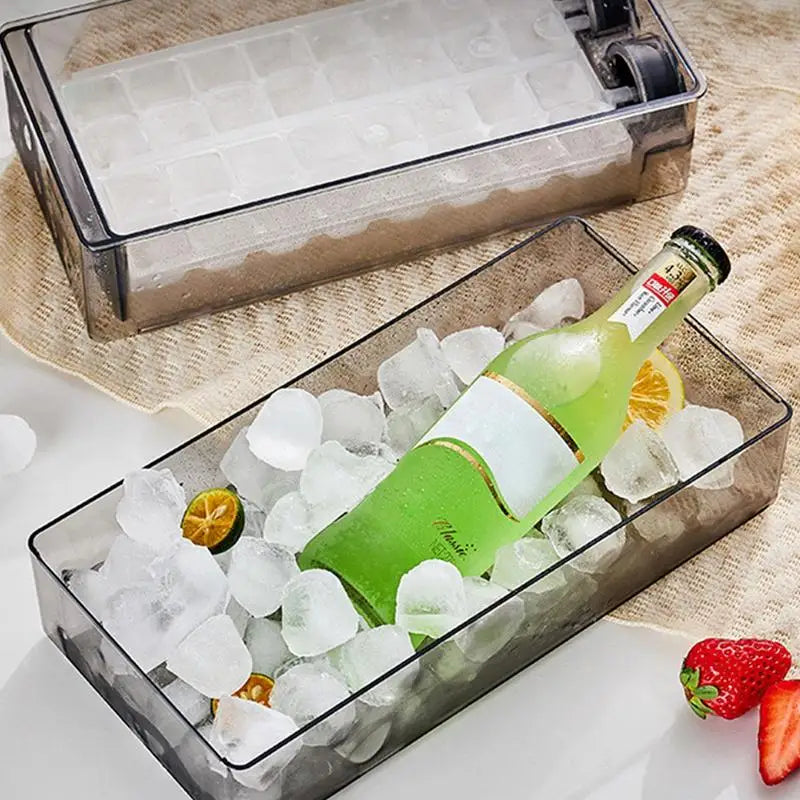 Rotating Ice Cube Trays With Lid And Bin Easy Release Ice Cube Mold For Whiskey Cocktail Freezer Ice Cubes Maker Kitchen Gadget