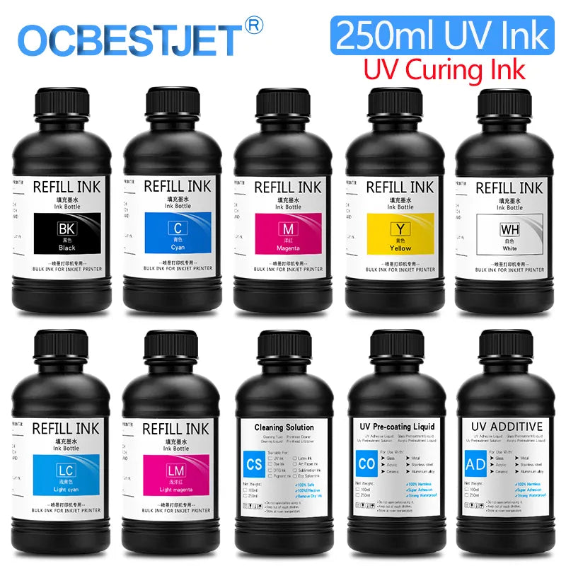 250ml UV Curing Ink For Epson XP600 TX800 XP-600 TX-800 L800 L805 L1800 R290 R300 1390 1400 1410 1430 DX5 DX7 DX10 UV Printer