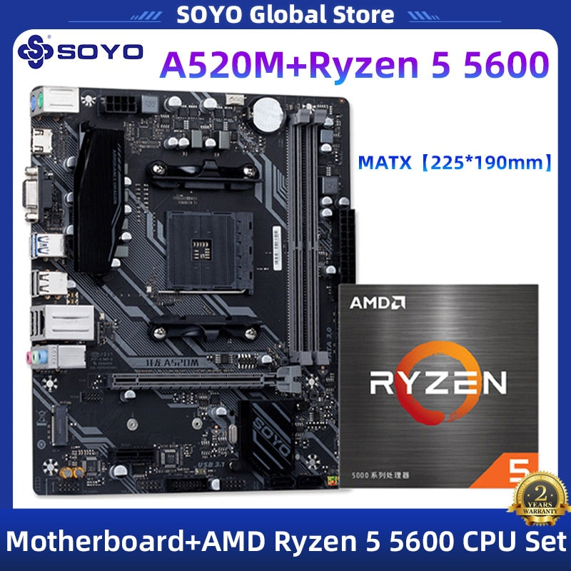 SOYO Motherboard A520M Support AMD Ryzen CPU(3600/4650G/5600G/5600X) M.2 NVME USB3.1 Dual Channel DDR4 Memory placa mae