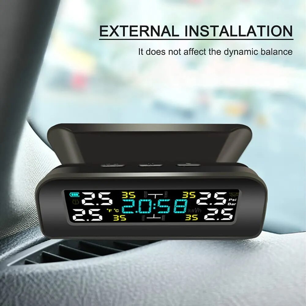 Universal Solar Power TPMS Car Tire Pressure Monitoring System Clock LCD Display TPMS Sensor Auto Security Alarm Systems
