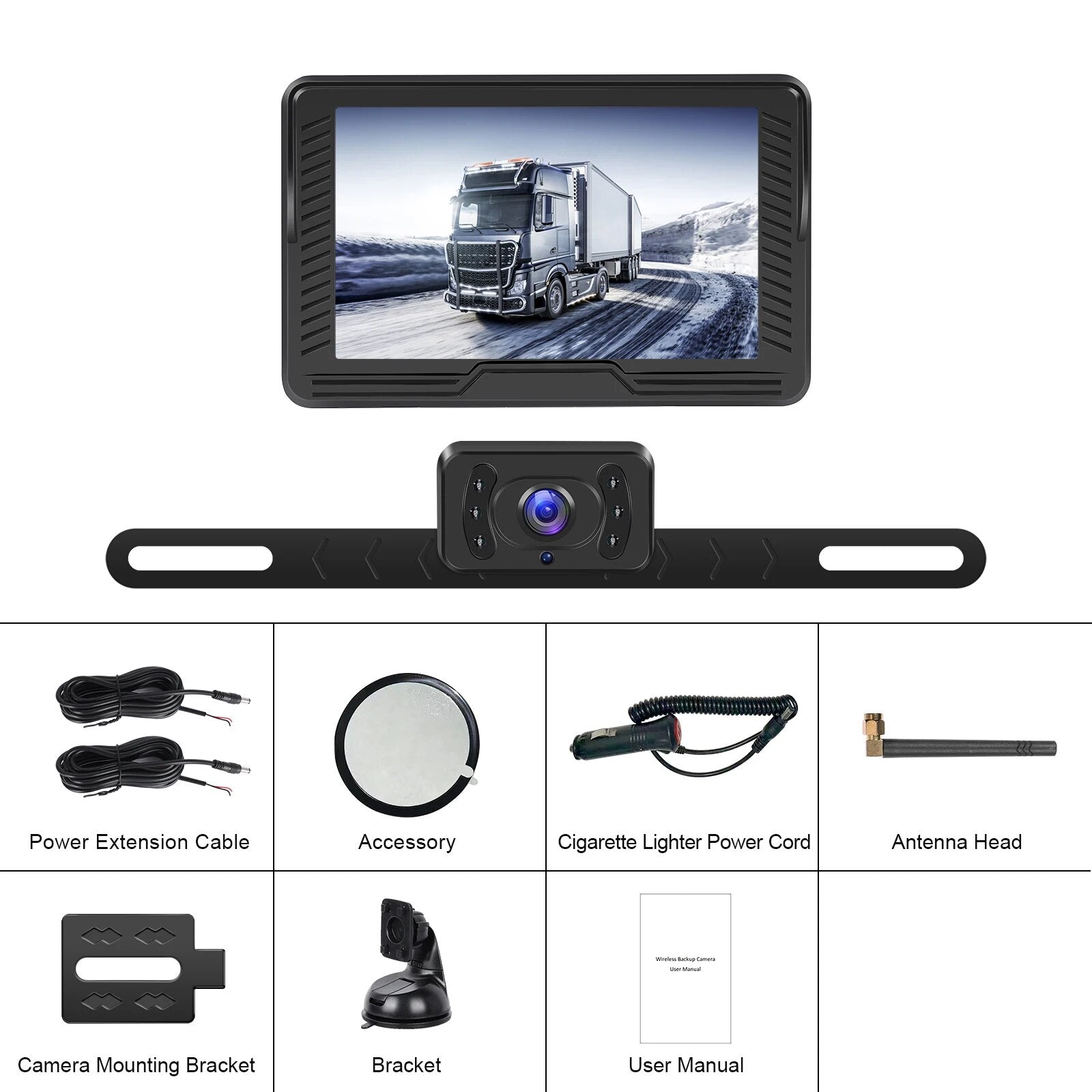 Podofo 4.3" Car Mirror Wireless Reverse Camera Night Vision Long Range IP69 Waterproof Camera for Car Truck Bus