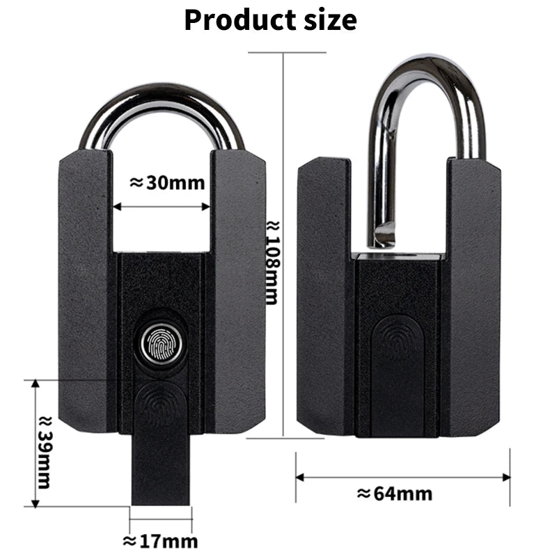 TTLock Bluetooth APP Smart Padlock Fingerprint Lock IP67 Waterproof Type-C Rechargeable APP Remote Unlock Cabinet Door Lock