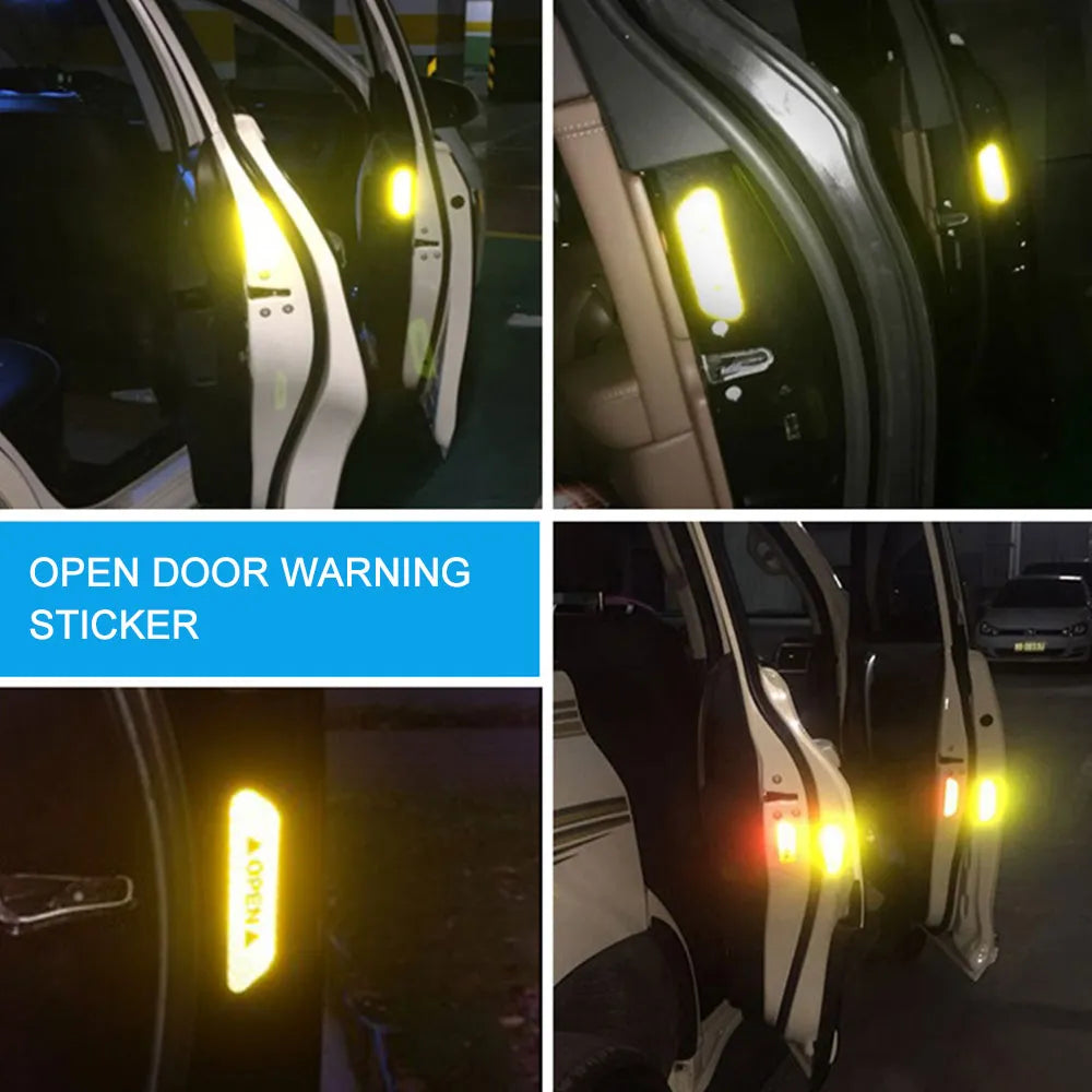 4pcs Reflective Car Door Sticker Safety Opening Warning Reflector Tape Decal Auto Car Accessories Exterior Interior Reflector