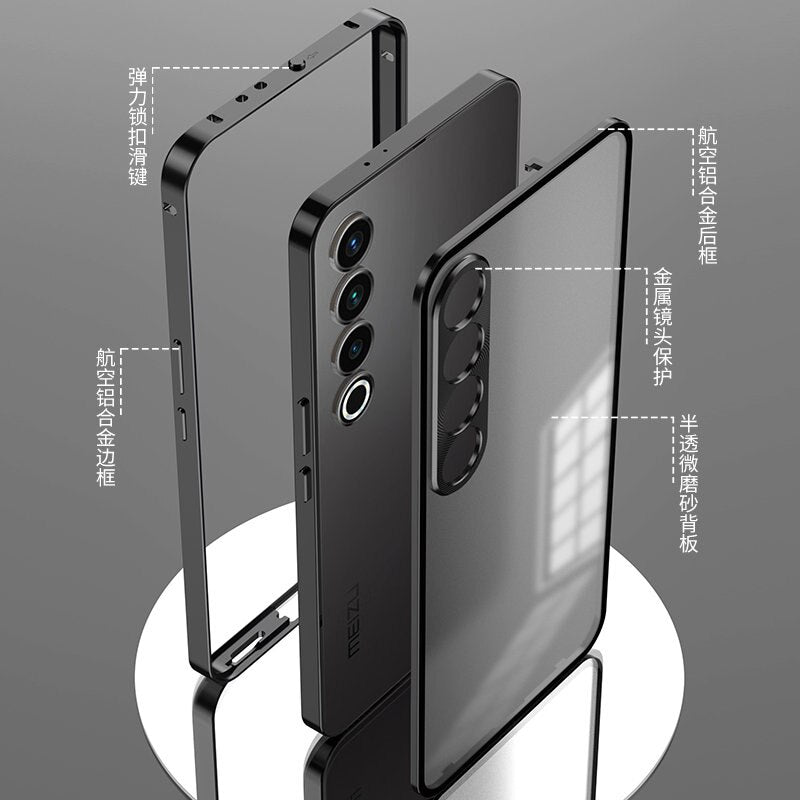 Meizu 20 Pro 5G Case Metal Bumper Tempered Glass Back Cover for Meizu 20 Pro Meizu20Pro 5G with Metal Camera Lens Protector