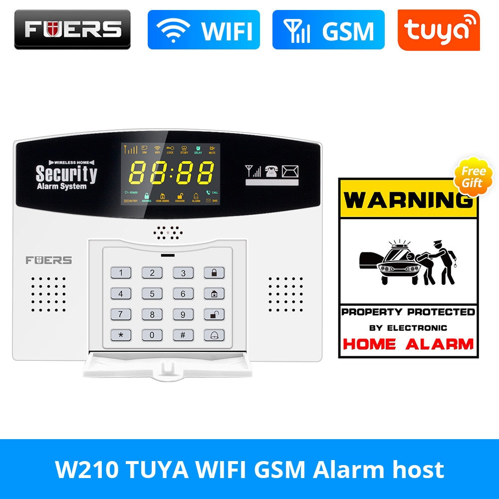 Fuers W210 DIY Tuya Smart Alarm System WIFI Burglar Alarm Smart Home GSM Alarm System  Color LCD Display Security Motion Sensor