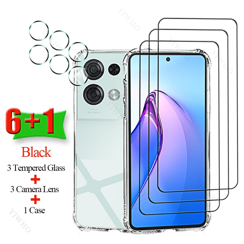 6+1 Screen Protector Full Glue Tempered Glass for Oppo Reno 8 Pro Soft Silicone Case Camera Cover for OPPO Reno8Pro 6.7" CPH2357