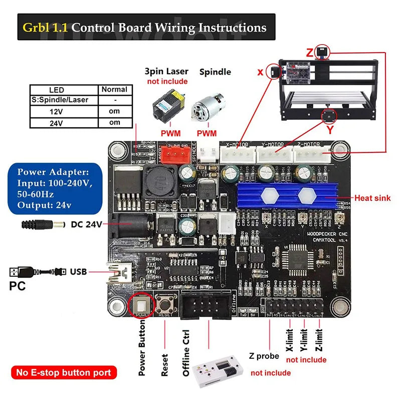 GRBL 1.1 USB Port CNC Engraving Machine Control Board 3-Axis Integrated Driver, Offline Controller For 2418,3018 Laser Machine