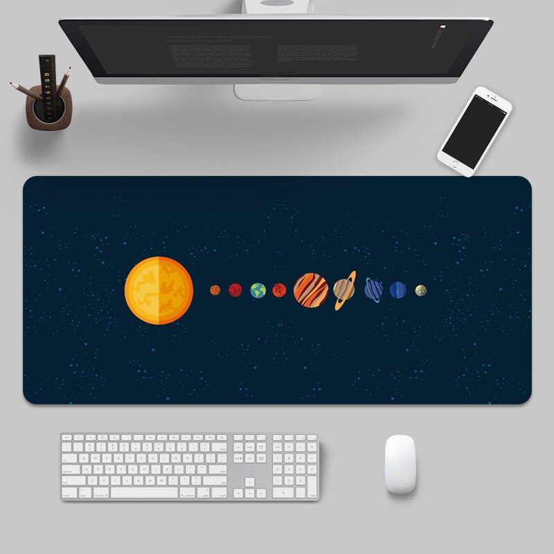 Space Planet Gaming Mouse Pad Deskpad Large Rubber Keyboard Pad Surface for Computer Mouse Non-slip Locking Edge Computer Mat