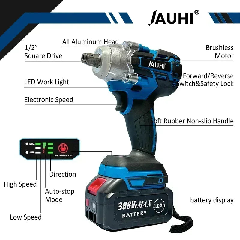18V Brushless Electric Impact Wrench 520N.m Cordless Wrench Socket Rechargeable 1/2 inch Li-ion Battery For Makita 18V Battery