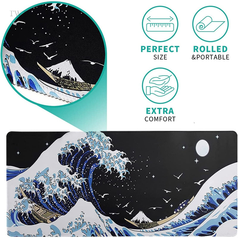 Japan Waves Mouse Pad Gamer XL Home Custom Computer HD Mousepad XXL Mechanical Keyboard Pad Carpet Non-Slip Office Mouse Mats