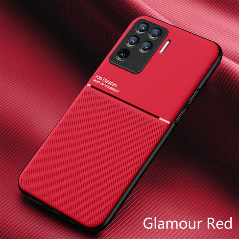 For OPPO Reno 5 Lite Case Leather Texture Car Magnetic Holder Back Cover For Oppo Reno5 Lite Reno 5Lite Renault 5 Light Cases