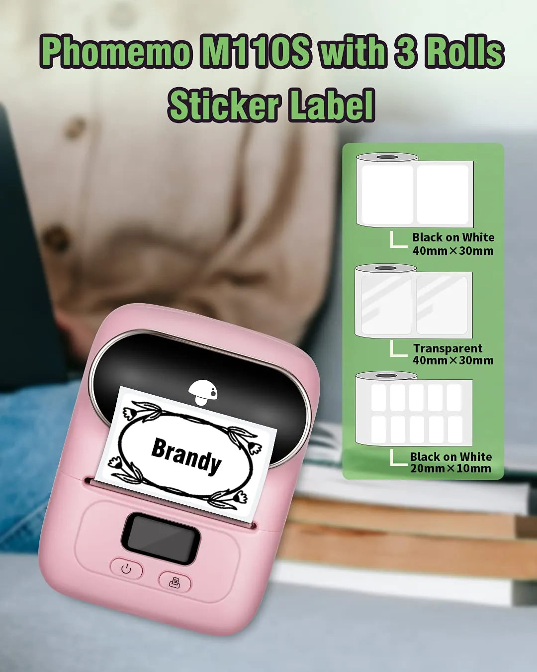 Phomemo M110 Label Makers - Portable Bluetooth Thermal Label Maker Printer for Barcode, Clothing, Jewelry, Retail, Mailing