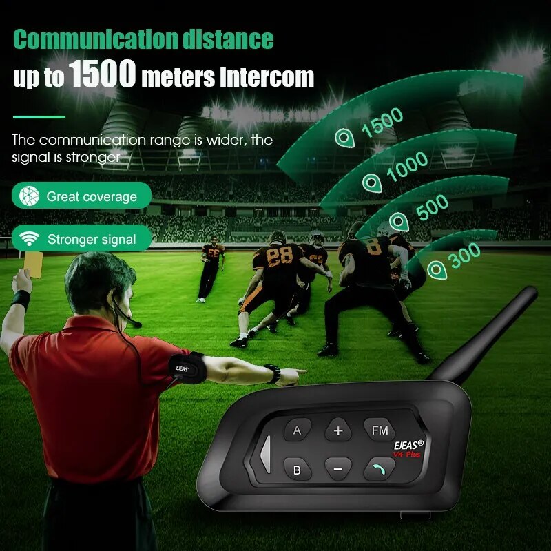 EJEAS V4C PLUS V6C PROx2 Football 3 Referee Intercom Headset 1200M Soccer Full Duplex Bluetooth Interphone Handbag