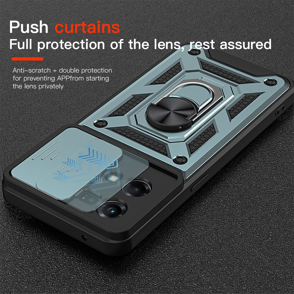 KEYSION Shockproof Case for OPPO Reno 7 4G 7Z 5G 7 Pro Push Pull Camera Protection Ring Phone Back Cover for OPPO F21 Pro 4G 5G