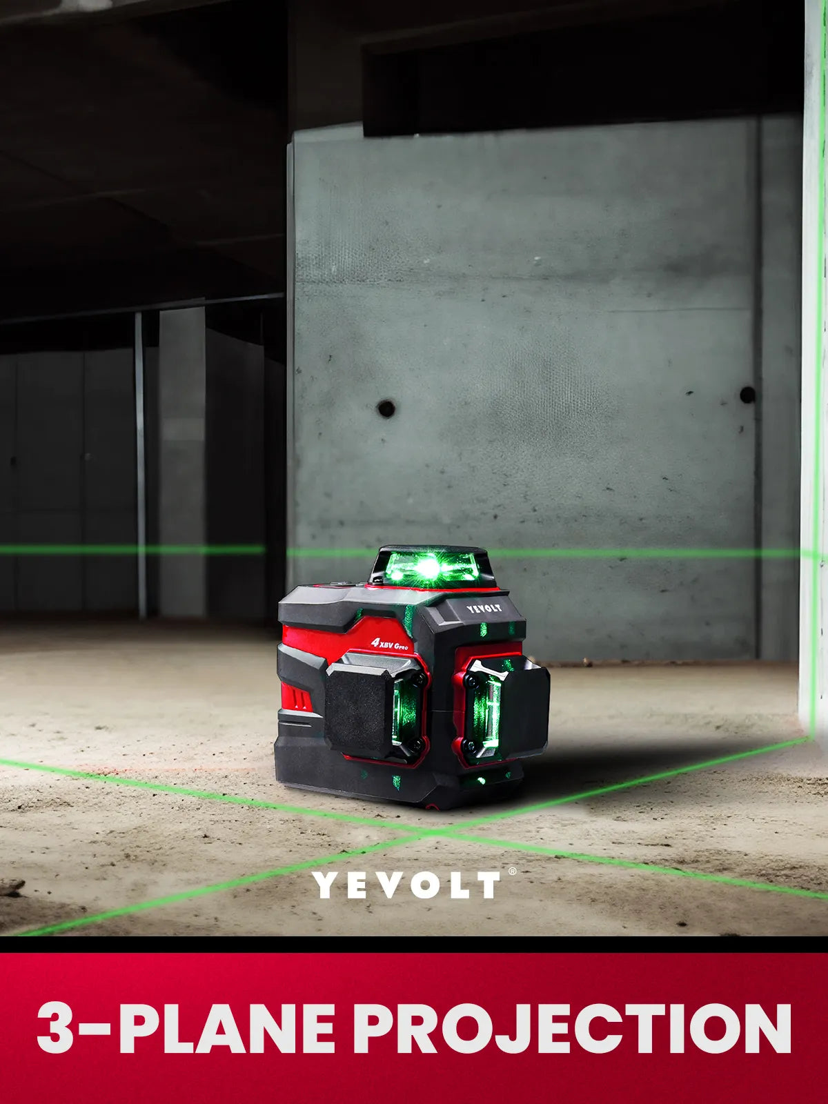 YEVOLT YVGLL4XS12 3-Plane Green Laser Level with 3.6V Li-ion Battery 360 12-Line 3D Self-Leveling Horizontal & Vertical Tools