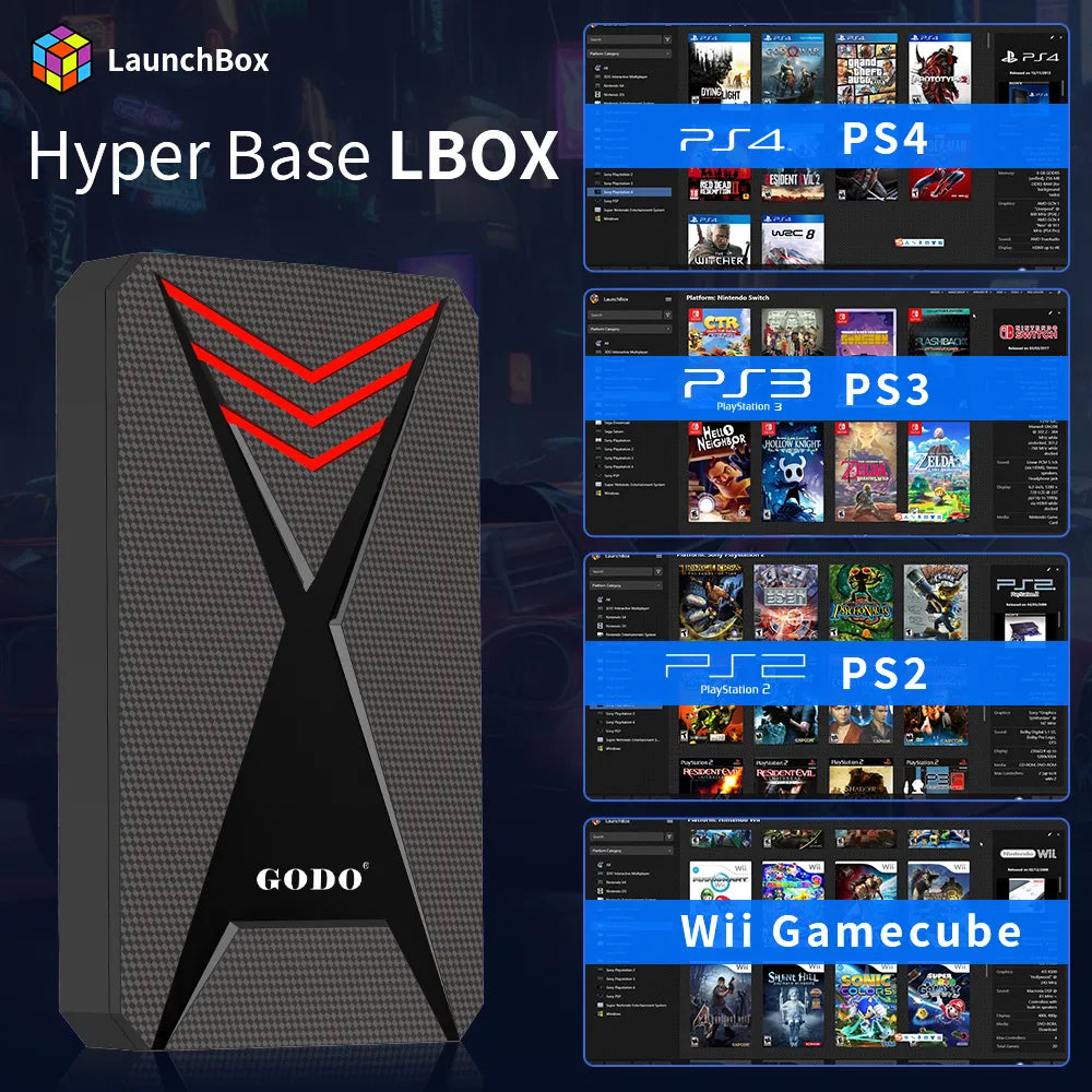 Hyper Base Lbox Game Hard Drive With 4200+ Games For PS4/Wii/PS3/PS2/GameCube/N64/Wiiu/SS Launchbox 2TB Gaming HDD For PC/Laptop