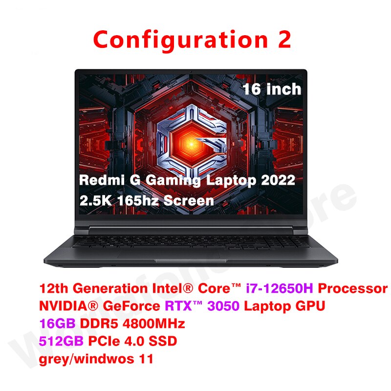Xiaomi Redmi G Gaming Laptop 2022 Intel i5-12450H/i7-12650H 16GB DDR5 512GB SSD RTX3050 GPU Notebook 165Hz 16Inch 2.5K Screen PC