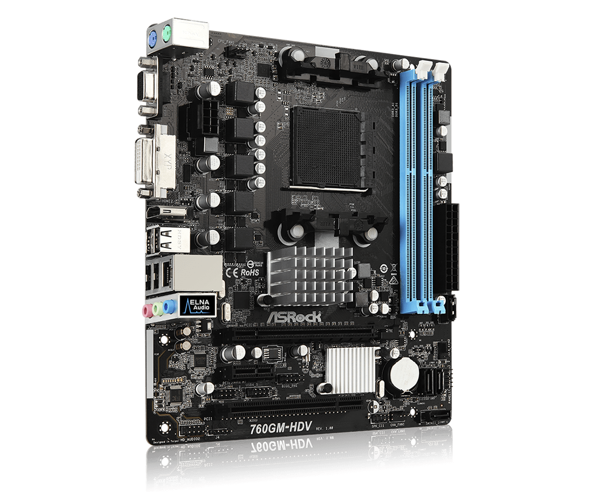 ASRock 760GM-HDV Motherboard Socket AM3+ AMD 760G  2xDDR3 32GB 4xSATA2 USB 2.0 Micro ATX For  AMD Phenom II X6/X4/X3/X2 cpu