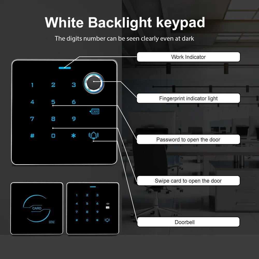New Arrive Exquisite Design Zinc Backlight Fingerprint Keypad Standalone Metal for 12V Electric Access Control System Door Entry