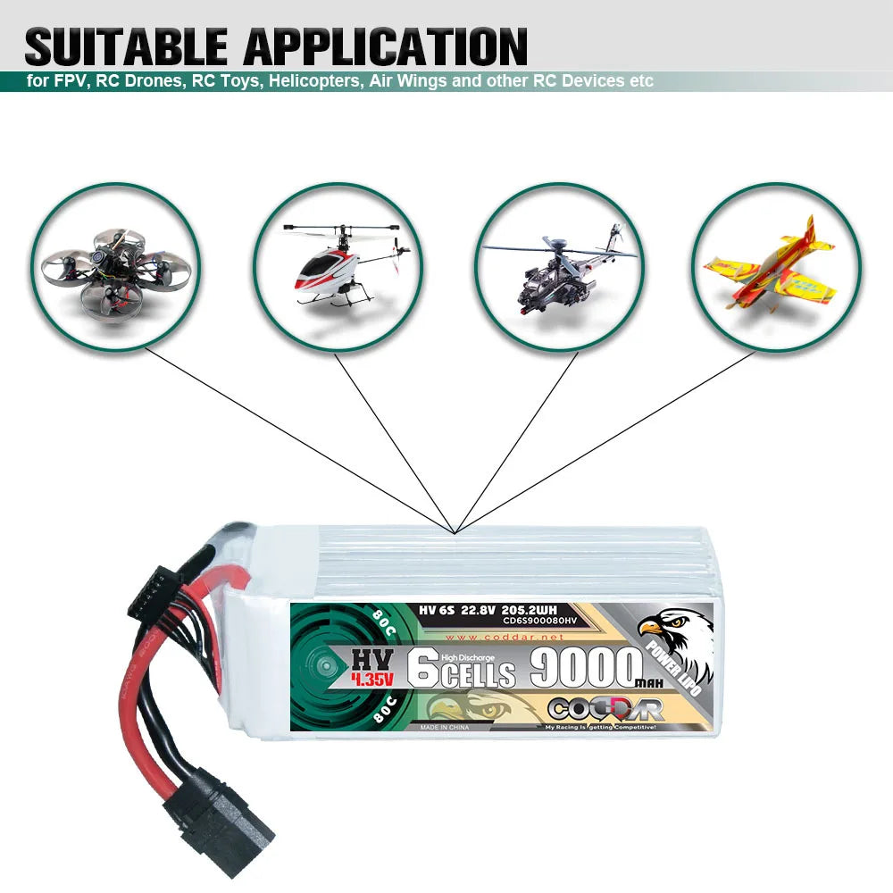 CODDAR 6S 900mAh 22.8V 80C Lipo Battery For FPV Drone RC Quadcopter Helicopter Airplane Hobby Boat RC Car Rechargeable Battery