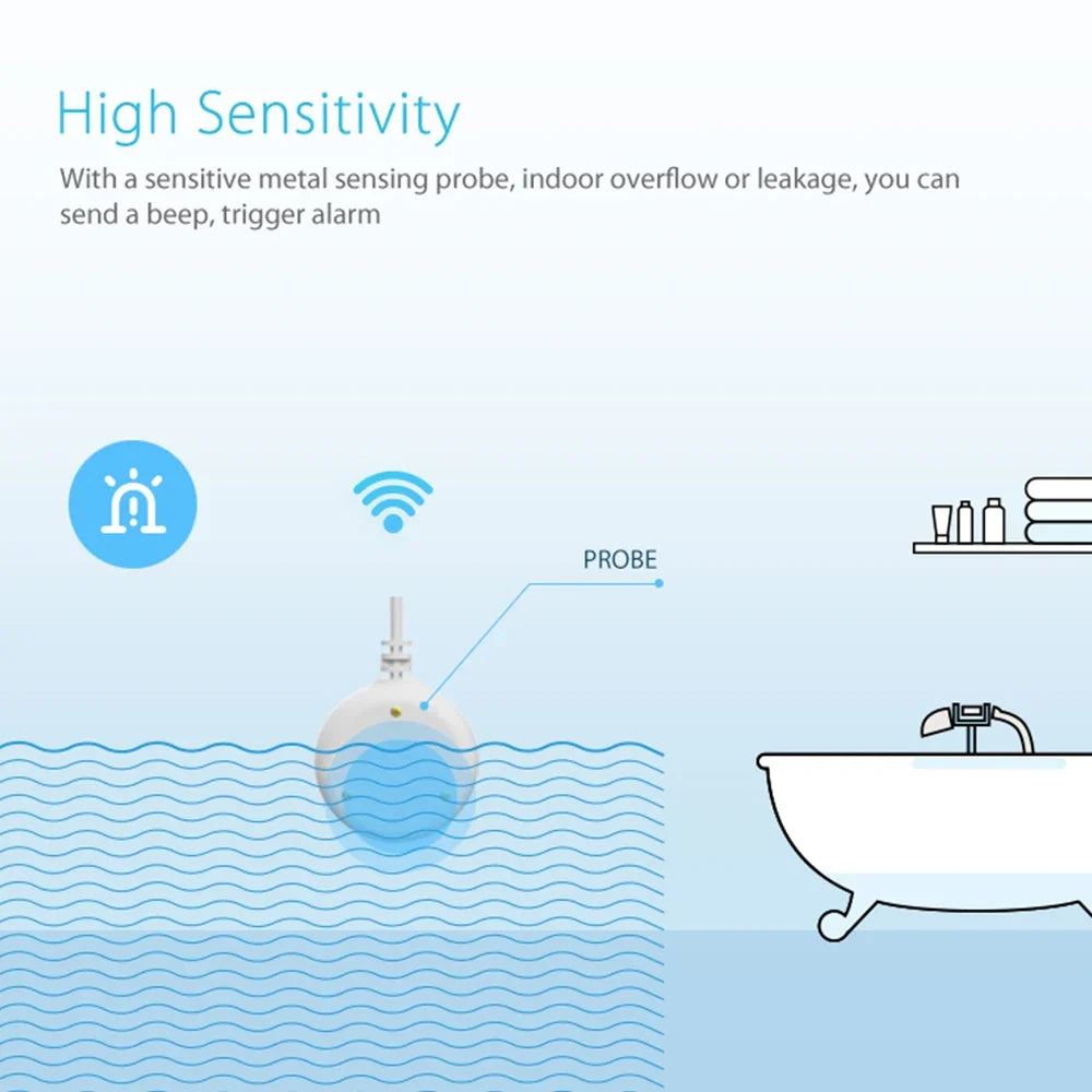 Tuya Wifi Water Detector Leakage Sensor Alarm Leak Detector Sound Smart Life APP Flood Alert Overflow Home Security Warn System