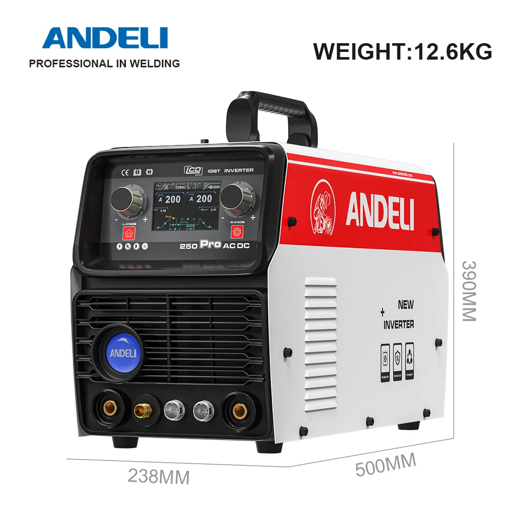 ANDELI TIG Welder TIG-250 PRO AC DC Aluminum welding machine with Pulse Tig/Stick/Cold weld Smart LCD Professional Argon welder