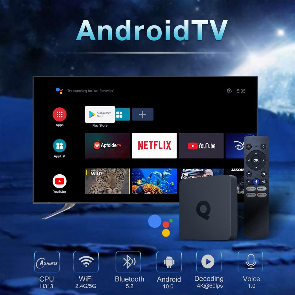Woopker ATV Q1 Smart TV Box  Android 10 Allwinner H313 2GB 16GB Support Google Voice Dual 2G 8G Wifi BT 4K AndroidTV Set Top Box