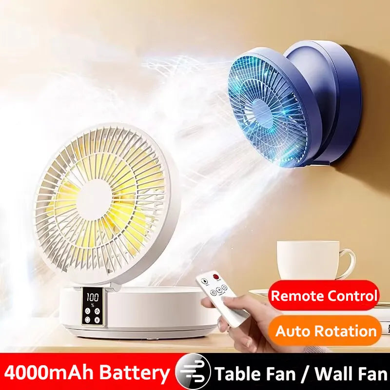 4000mAh Battery Foldable Portable Electric Air Cooling Table Fan USB Rechargeable Remote Control Circulation Wall Mounted Fan