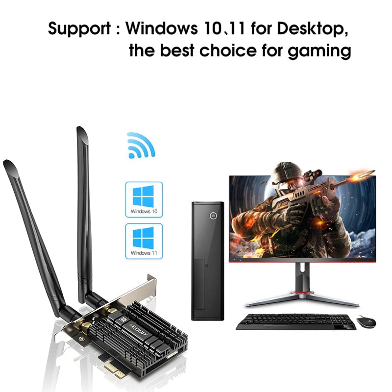 EDUP WiFi6E Intel AX210 PCIE WiFi Adapter 5374Mbps Bluetooth5.3 WiFi Network Card 2.4G/5G/6GHz PCI Express 802.11AX with MU-MIMO
