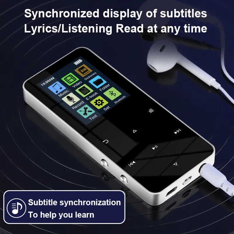 NEW2.0 Inch Metal Touch MP3 MP4 Music Player Bluetooth 5.0 Supports Card, with FM Alarm Clock Pedometer e-Book Built-in Speaker