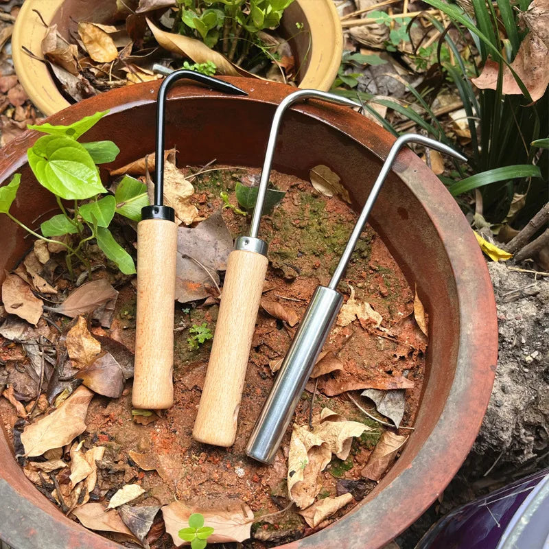 22.5cm Firm Carbon Steel Bonsai Tools Hook Wooden Handle Durable Grass Hook Robust Grass Root Hook Gardening Potting Tools
