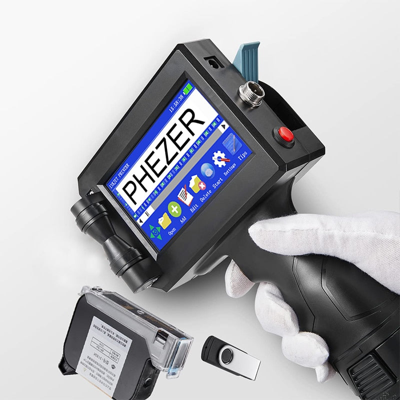 Phezer P15 QR Bar Batch Code Date Number Logo Expiry Date Label Printer 12.7mm Handheld Inkjet Printer 25 Languages Portable
