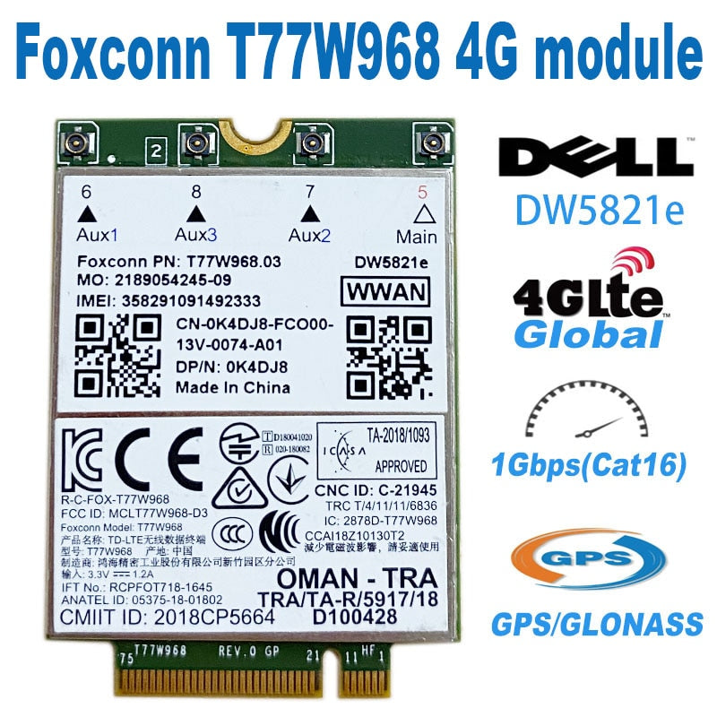 USB3.0 T77W968 For Dell DW5821e LTE Cat16 GNSS 5G WWAN Card Module for Lattitude 5420 5424 7424 Rugged Latitude 7400 / 7400 2-in