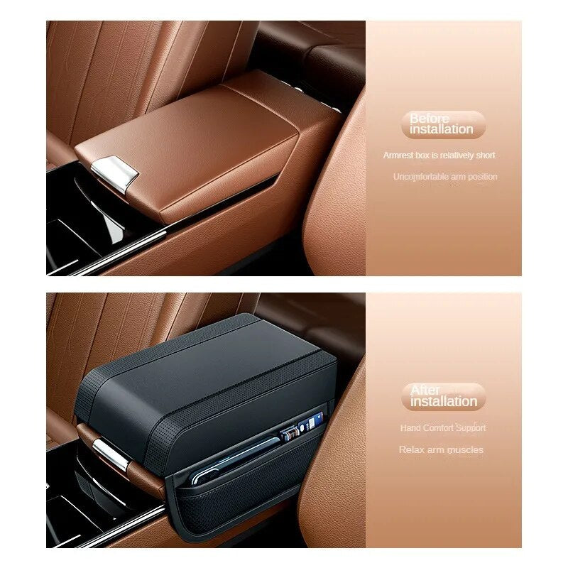 Car Armrest Box Height Pad Universal Leather Armrest Cushion with Pocket Central Memory Cotton Elbow Support Armrest Storage