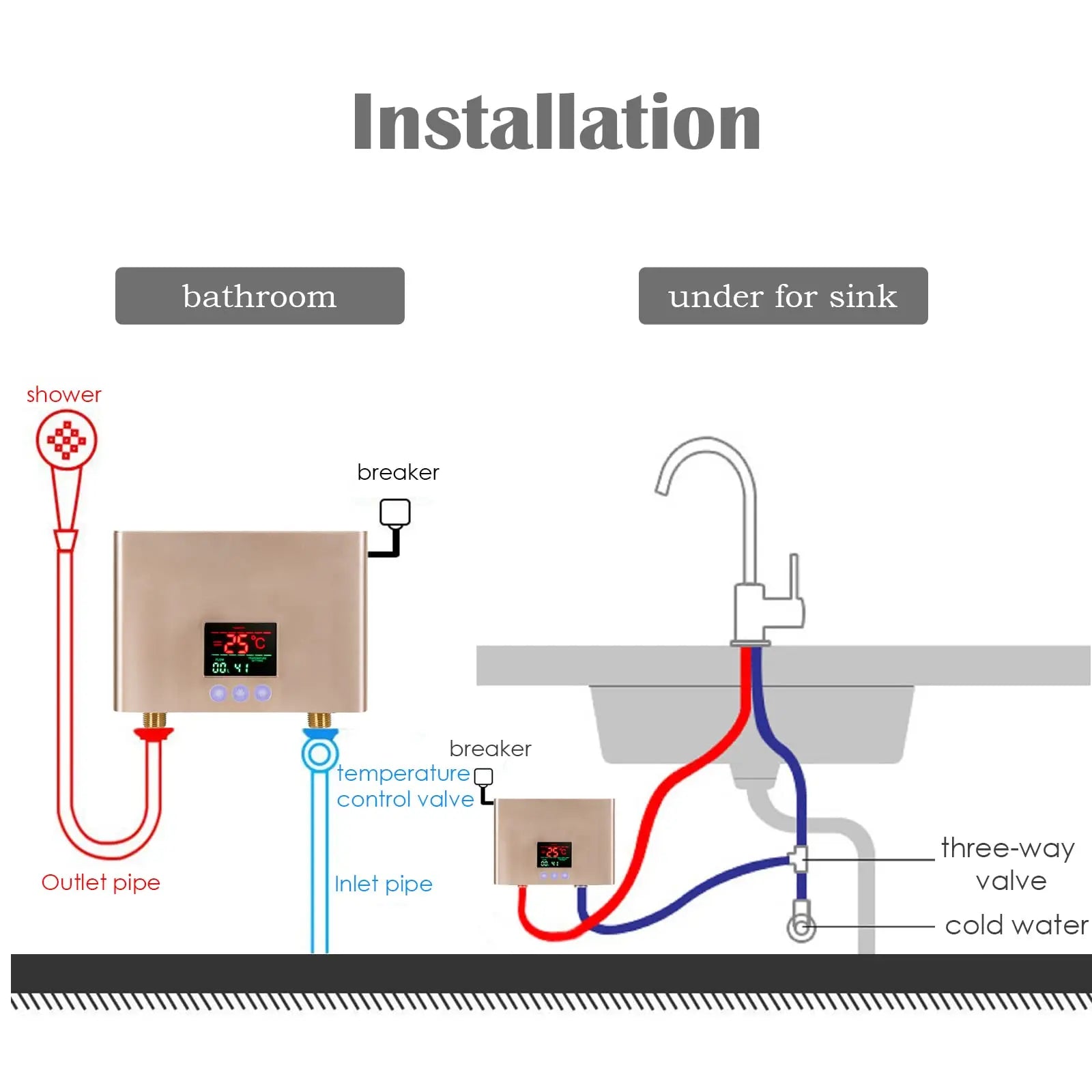 Tankless Water Heater, 3000W Mini Electric Instant Hot Water Heater LED Display,  on Demand Water Heater with Remote Control