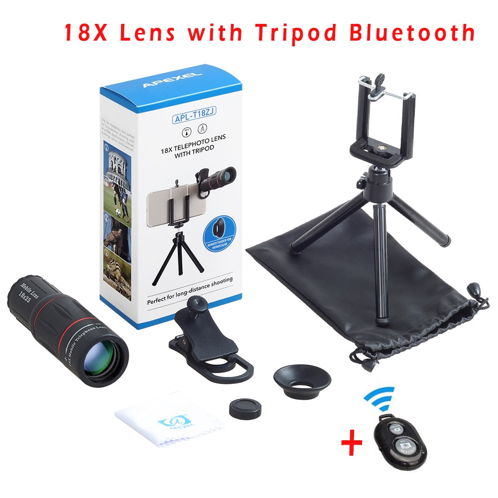 APEXEL Telescope Telephoto Lens 18X Zoom lens with Tripod Monocular Mobile Phone camera Lens for Smartphones lente para celular