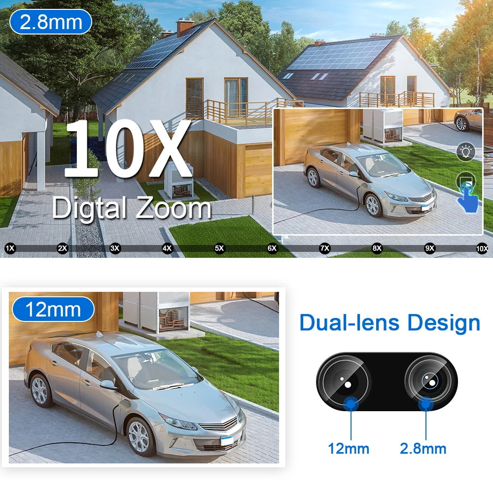 JLeeok 4K 8MP Dual Lens Outdoor Camera 180 Ultra Wide View Angle Panoramic Fixed IP Camera AI Human Detection Security Camera