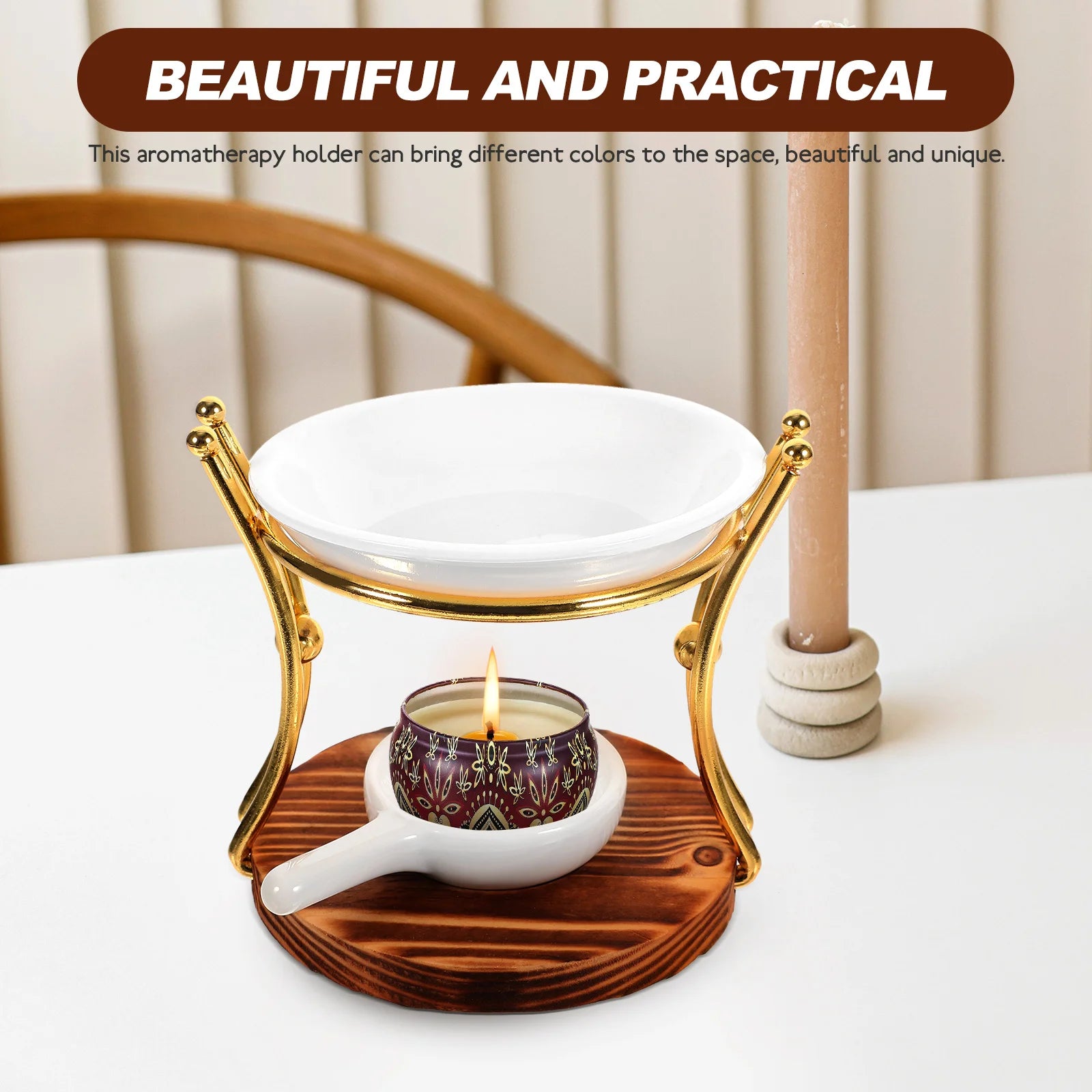 Aroma Lamp Stove Ceramic Wax Melt Burner Holder Heaters Wooden Warmer Essential Oil Tealight Aromatic