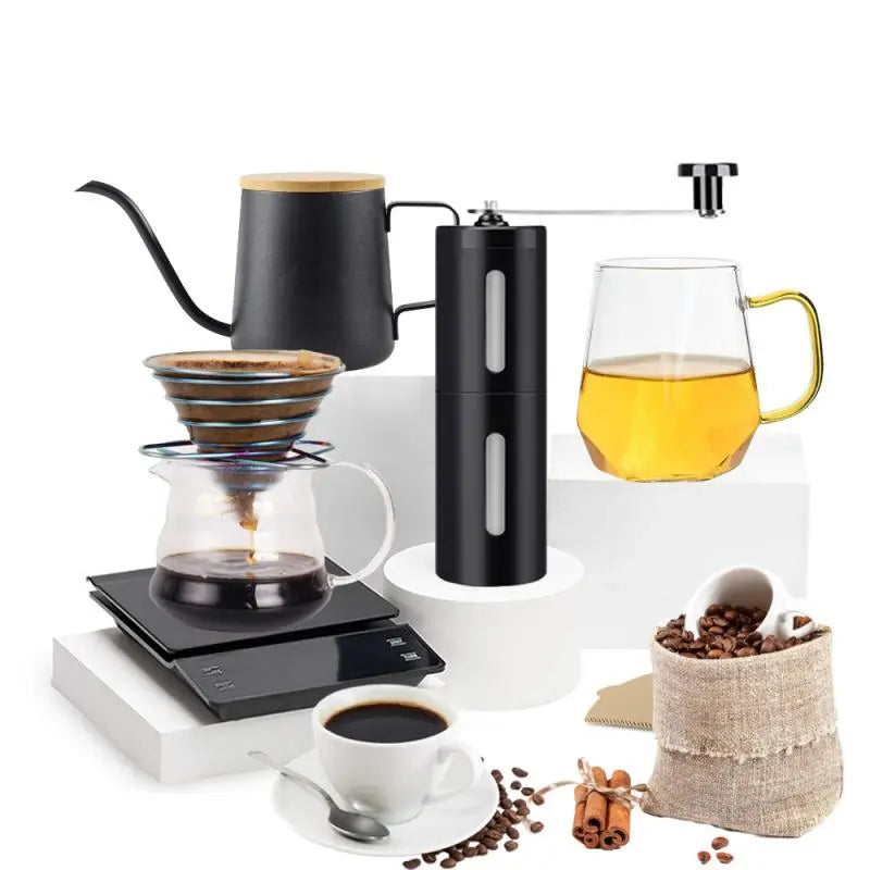250/350ml Hand Punch Coffee Pot Set Manual Coffee Grinder With Filter Portable Fresh Ground Tools Coffee Grinder Accessories