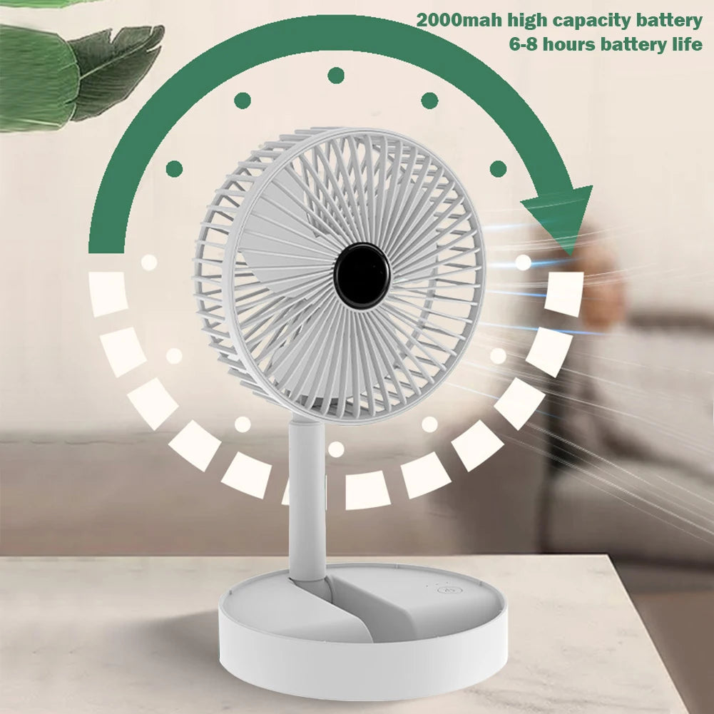 Air Conditioner Cooling Fan Foldable Desktop Electric Fan USB Rechargeable 3 Speed Summer 2000mah Low Noise for Office Bedroom