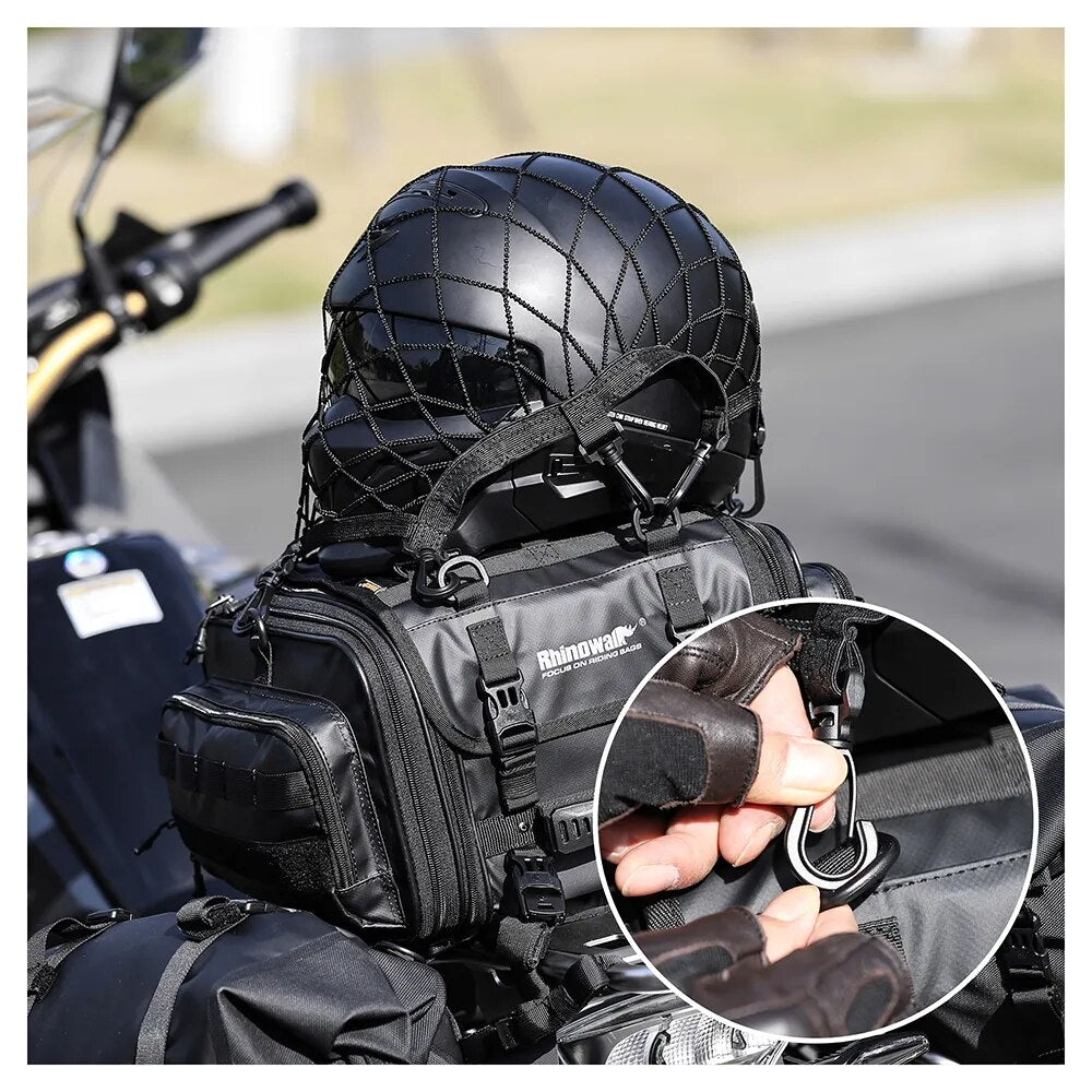 Rhinowalk Motorcycle Helmet Net Bag 8 Plastic/Metal Hooks Motorbike Luggage Trunk Bag Net Holder Mesh Storage Motor Accessories